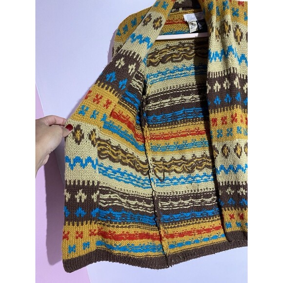Vtg Cardigan Sweater M Brown Wool 70s Western Fall Bohemian Aztec Cabincore - Picture 8 of 14